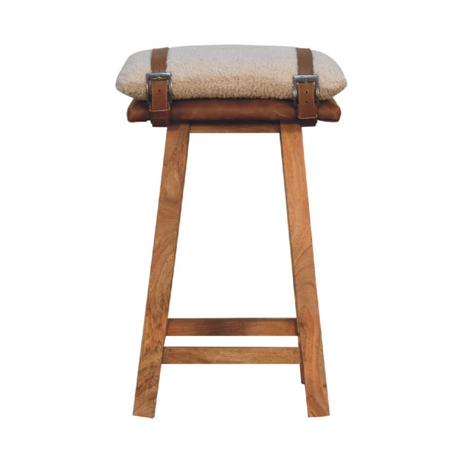 in3490 cream boucle buffalo leather strap bar stool