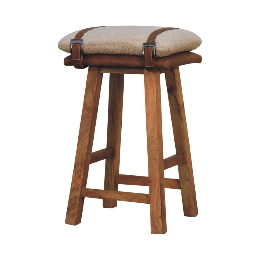 Tabouret de bar en cuir de buffle boucle crème in3490