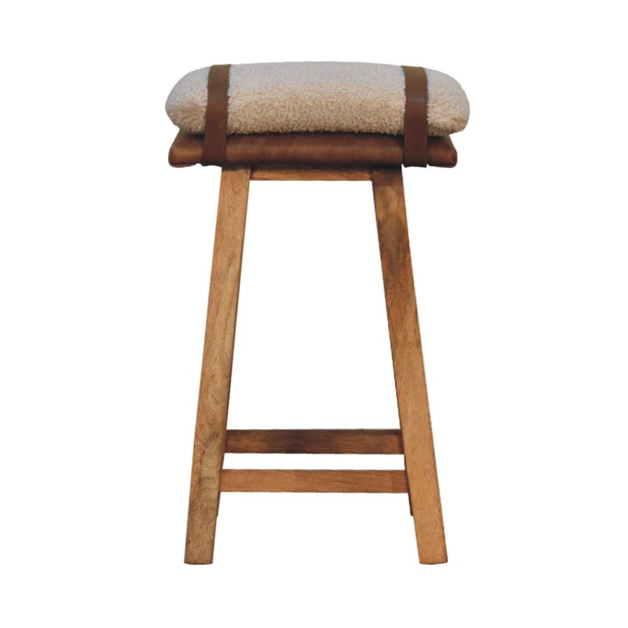 in3490 cream boucle buffalo leather strap bar stool
