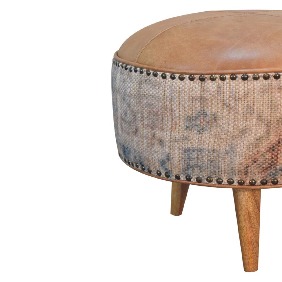 in3493 durrie printed washed buffalo hide round footstool