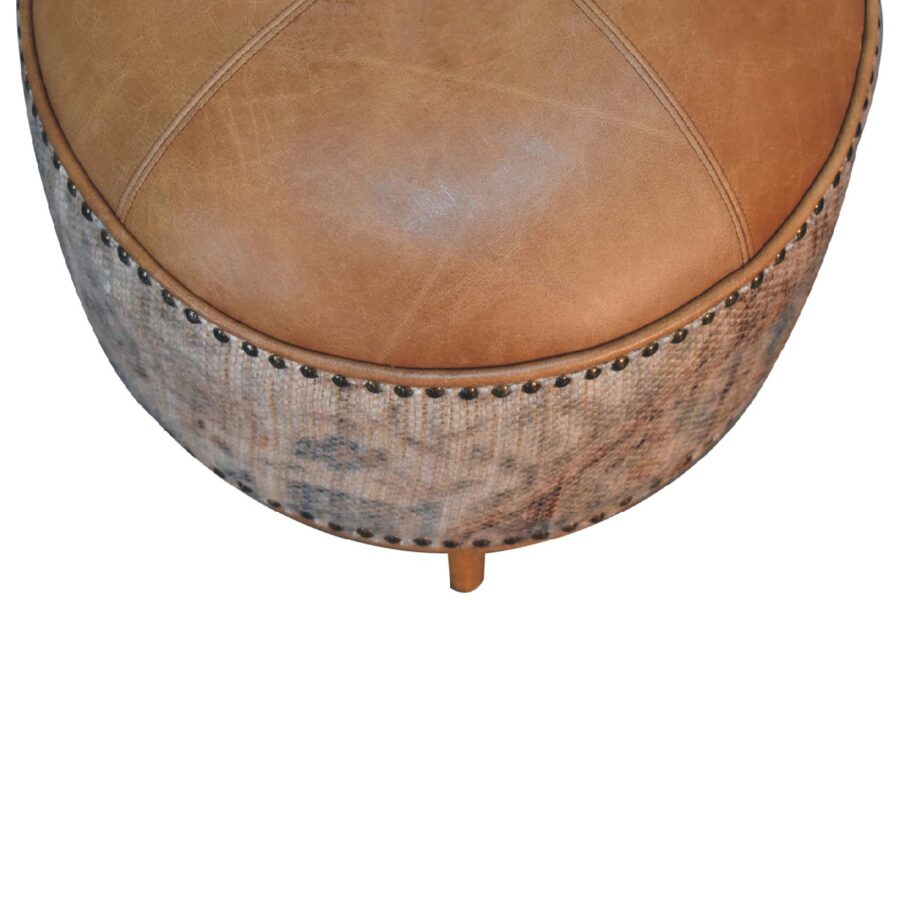 in3493 durrie printed washed buffalo hide round footstool
