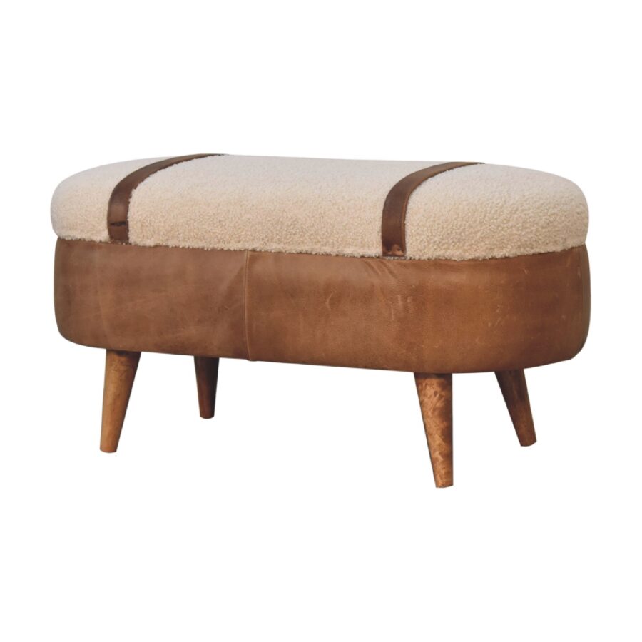 in3496 tan bufallo leather boucle nordic bench