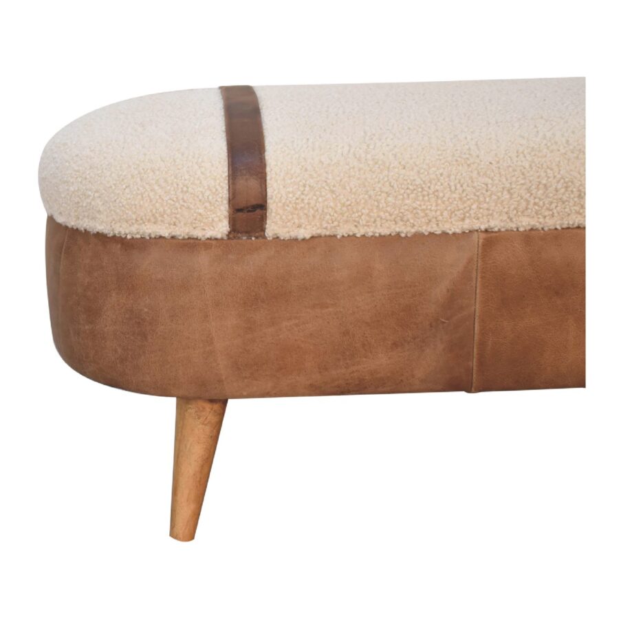 in3496 tan bufallo leather boucle nordic bench