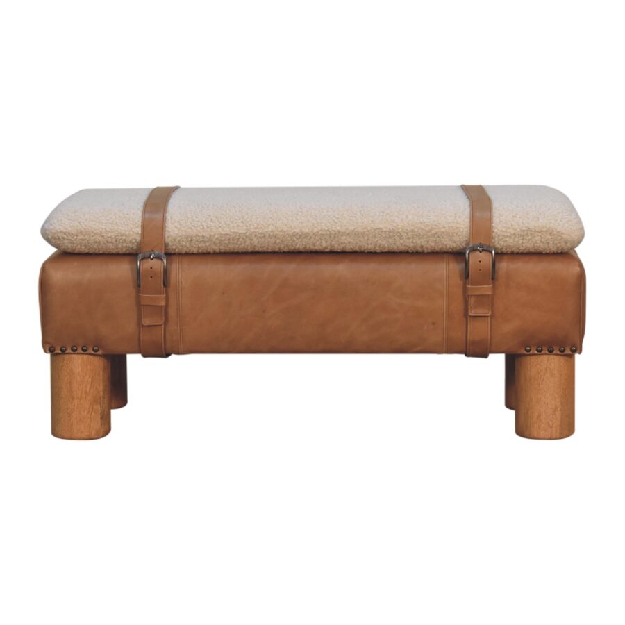 in3497 tan bufallo leather boucle nordic cylinder bench