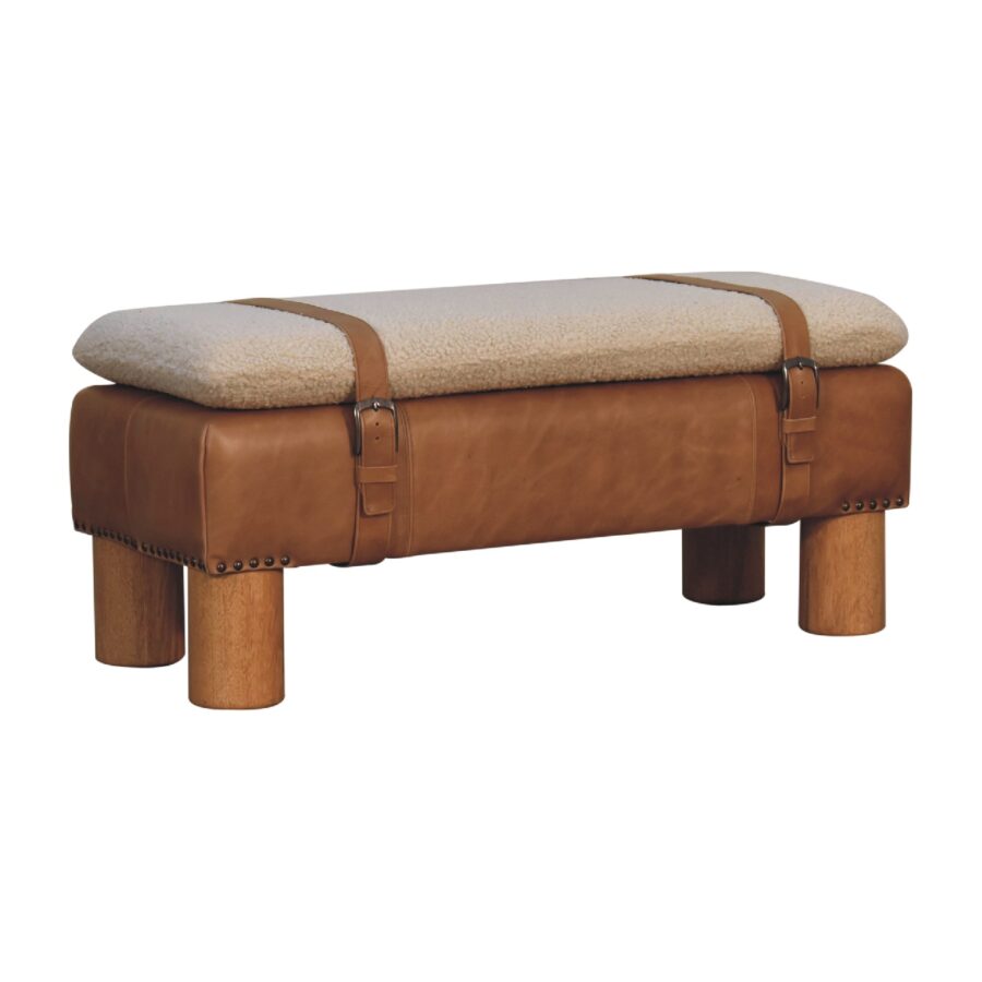 in3497 tan bufallo leather boucle nordic cylinder bench