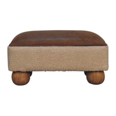 in3498 tan buffalo leather boucle footstool with ball feet