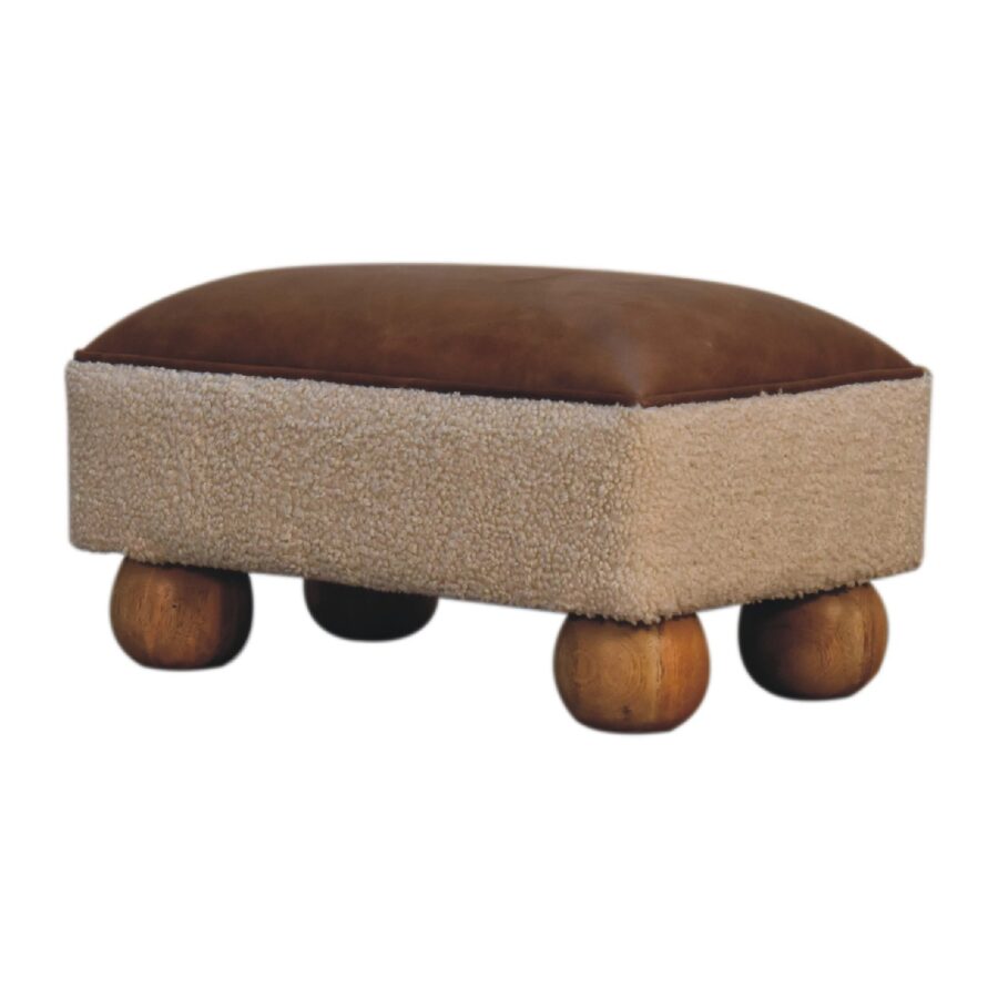 in3498 tan buffalo leather boucle footstool with ball feet