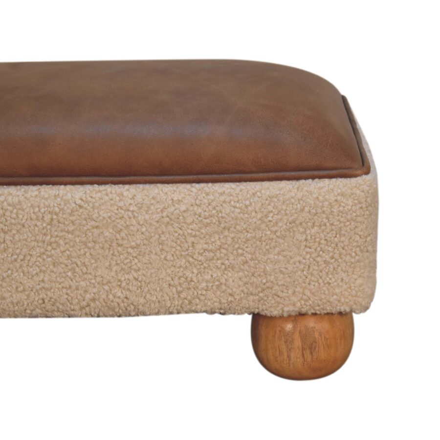 in3498 tan buffalo leather boucle footstool with ball feet