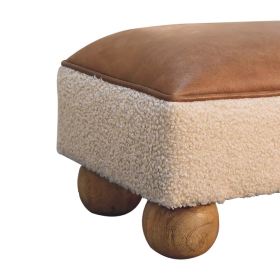 in3498 tan buffalo leather boucle footstool with ball feet