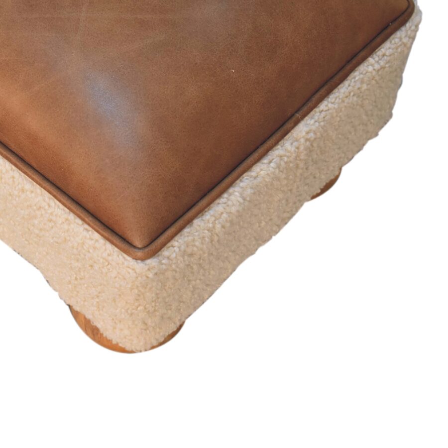 in3498 tan buffalo leather boucle footstool with ball feet