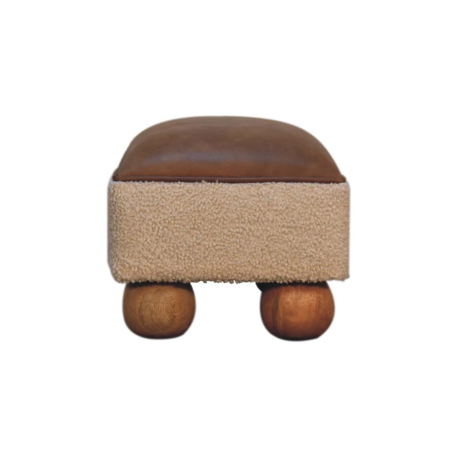 in3498 tan buffalo leather boucle footstool with ball feet