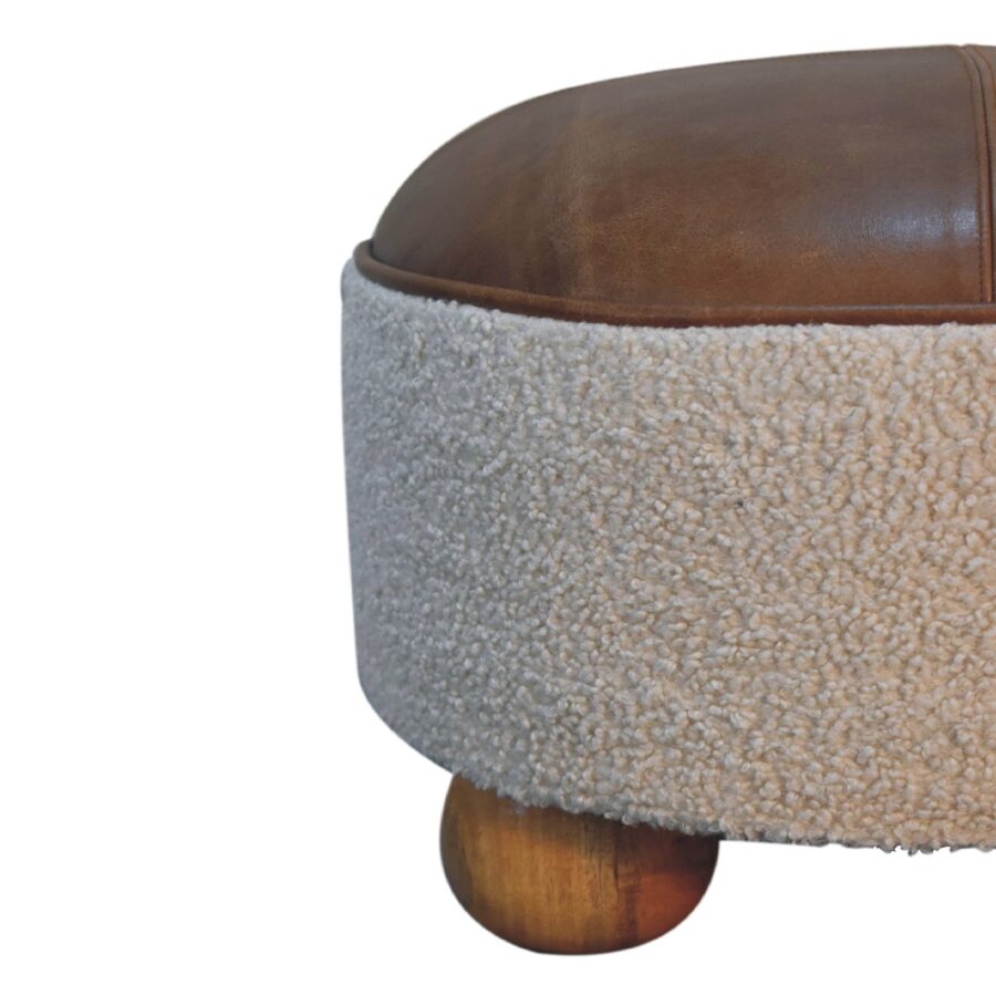in3499 boucle cream buffalo leather footstool with ball feet