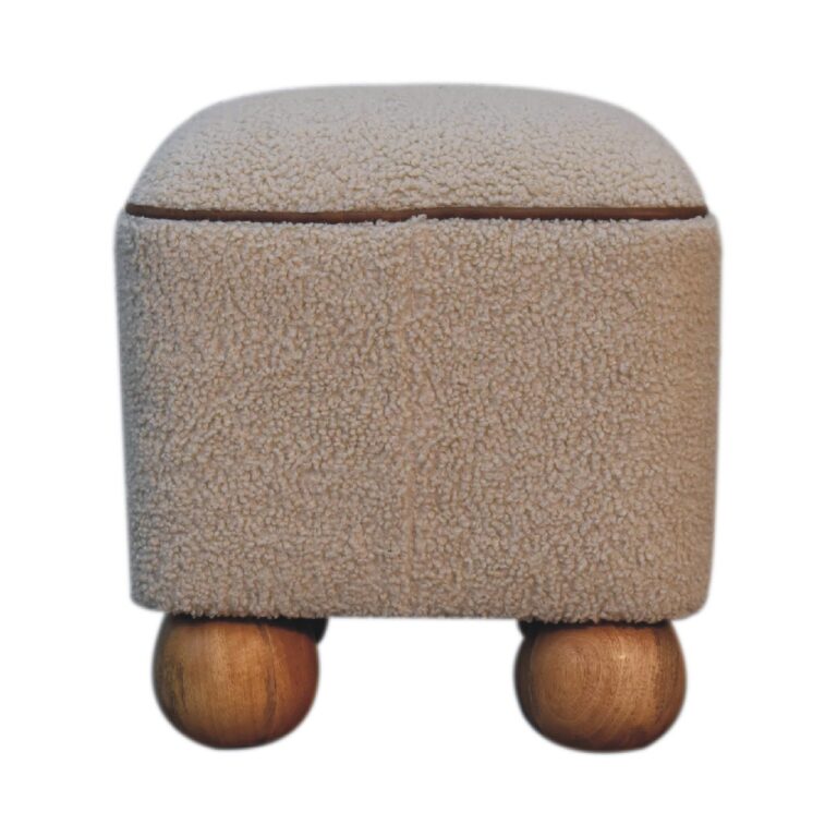 in3500 boucle cream buffalo piping footstool with ball feet