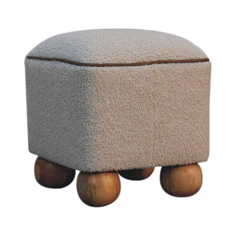 in3500 boucle cream buffalo piping footstool with ball feet
