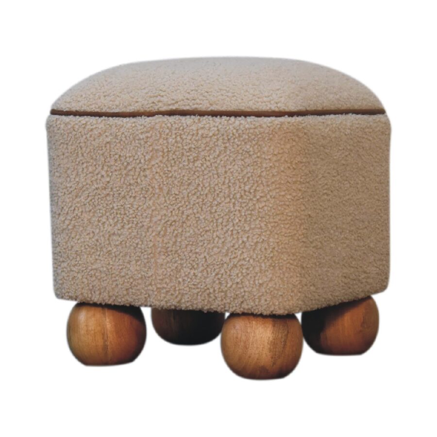 in3500 boucle cream buffalo piping footstool with ball feet