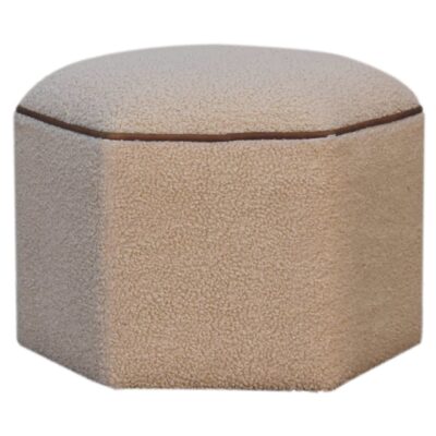 in3502 cream boucle hexagonal buffalo piping footstool