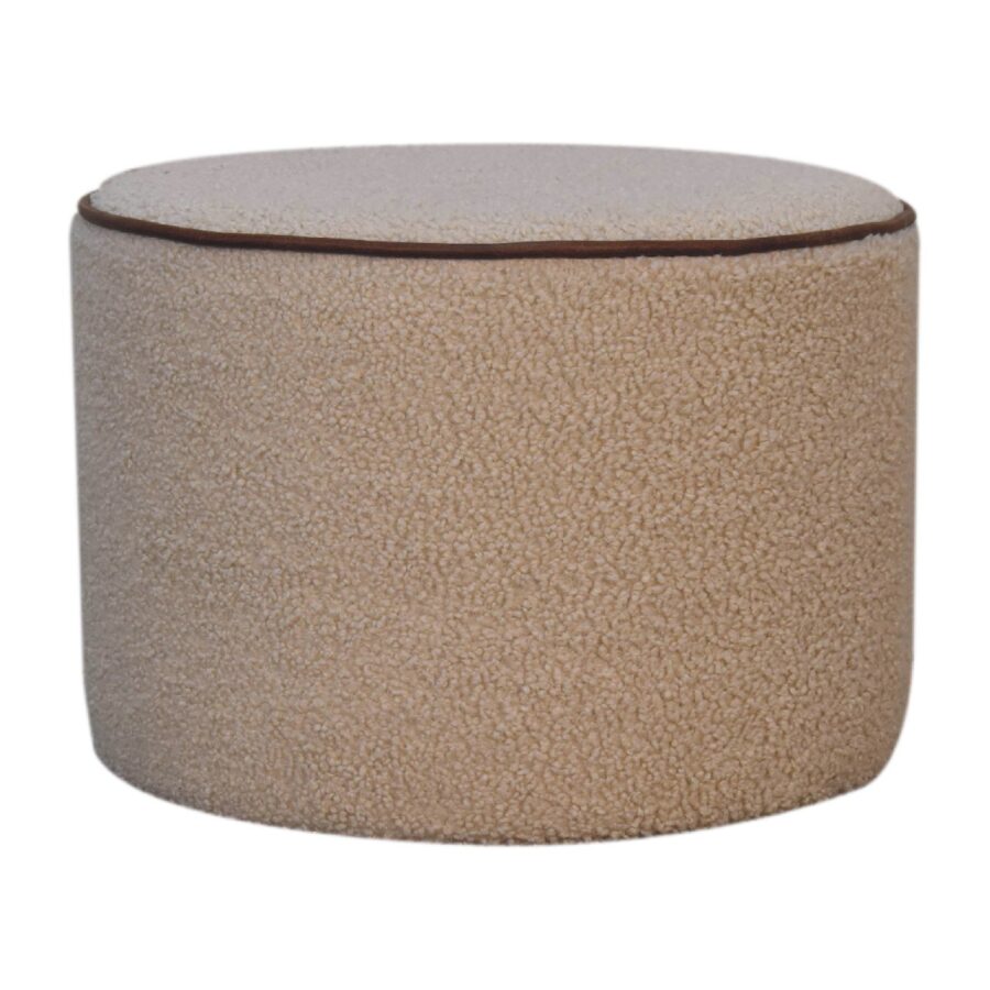 in3503 pouf tondo boucle con profili in pelle di bufalo