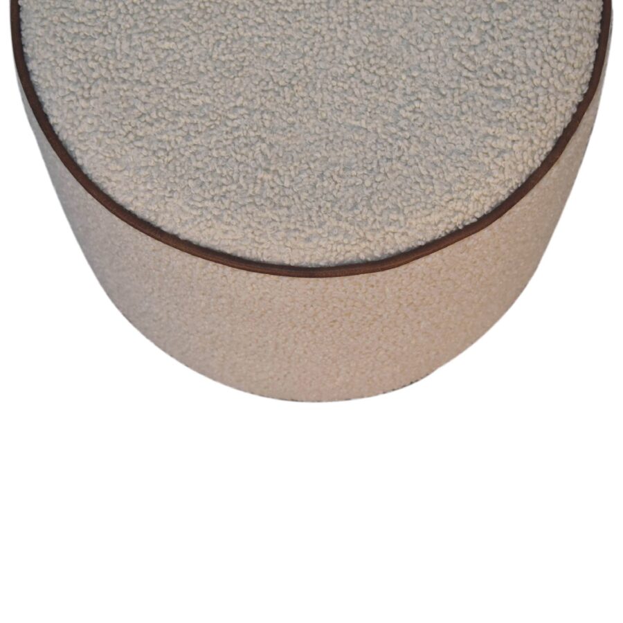 in3503 boucle round footstool with bufallo leather piping