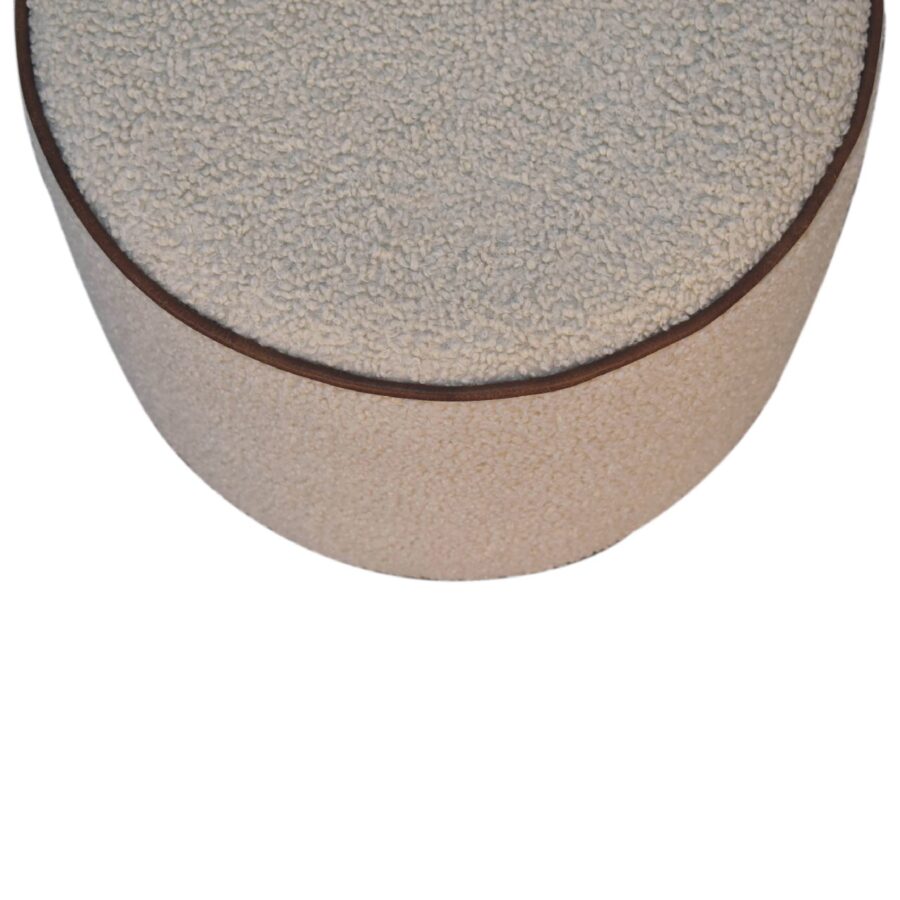 in3503 boucle round footstool with bufallo leather piping