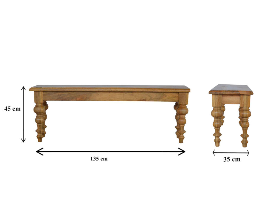 banc en bois massif avec pieds tournés à la main