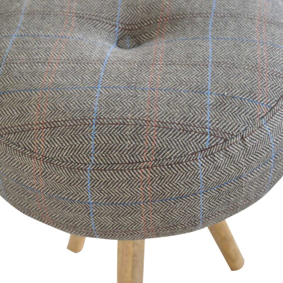 tripod stool with tweed seat pad