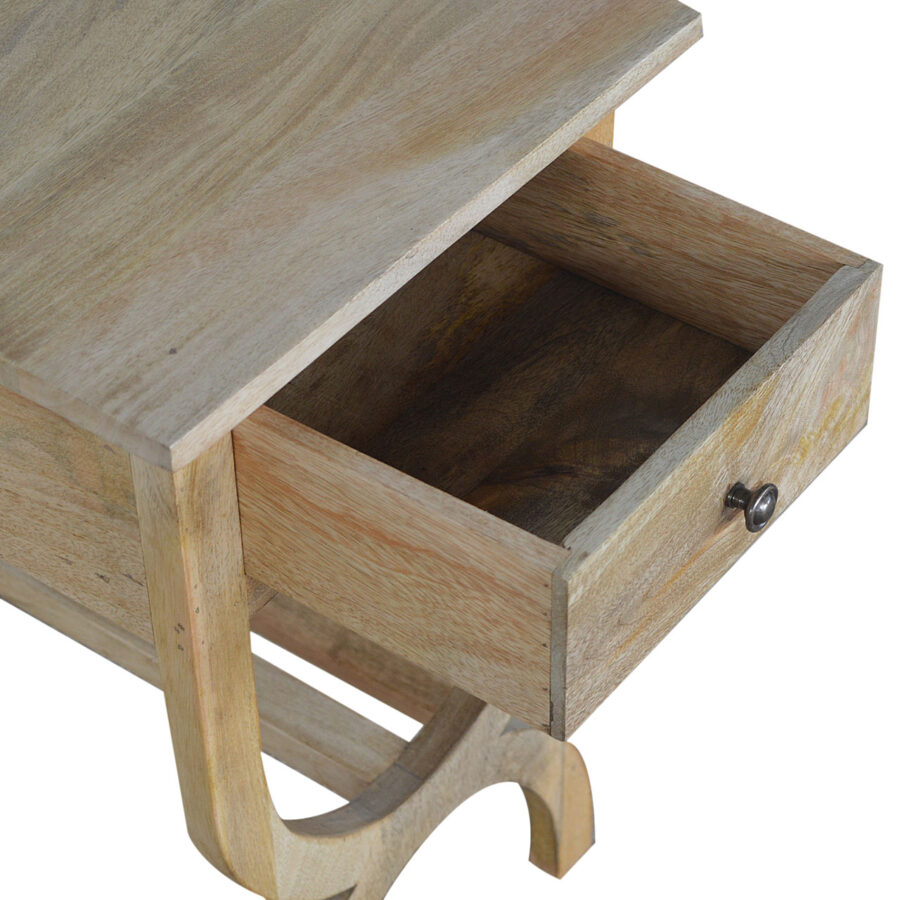 oak ish bedside with serpentine feet