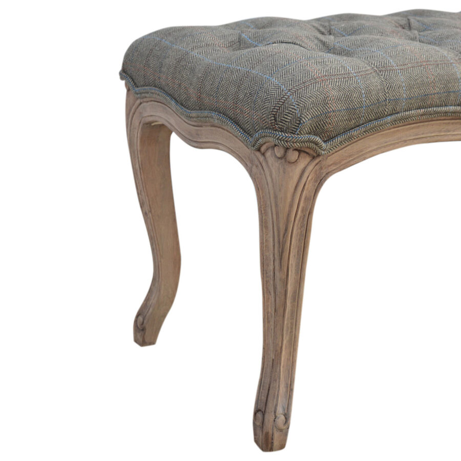multi tweed carved bedroom bench