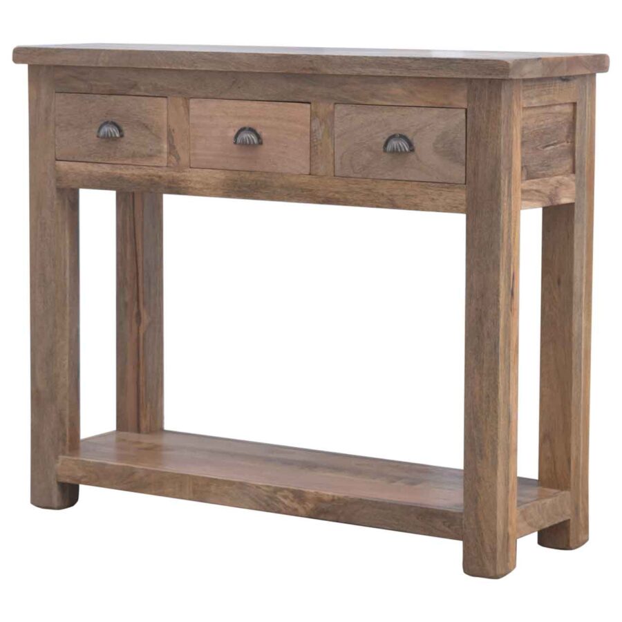 mesa console de corredor em madeira maciça com 3 gavetas
