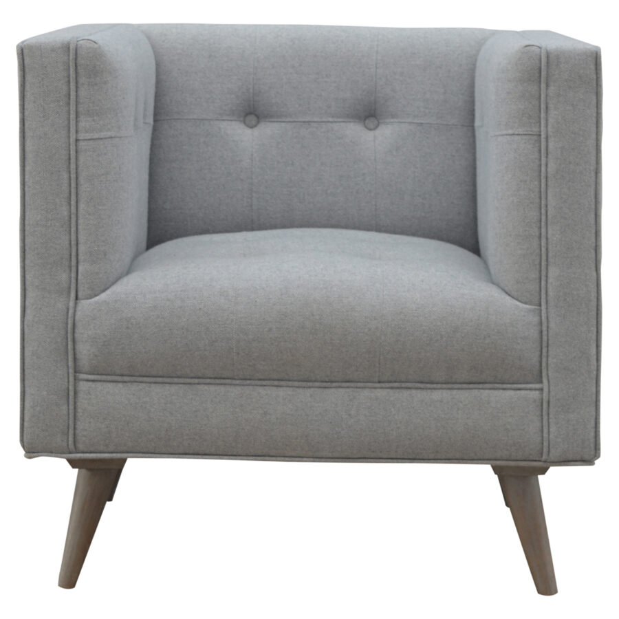 grey tweed armchair