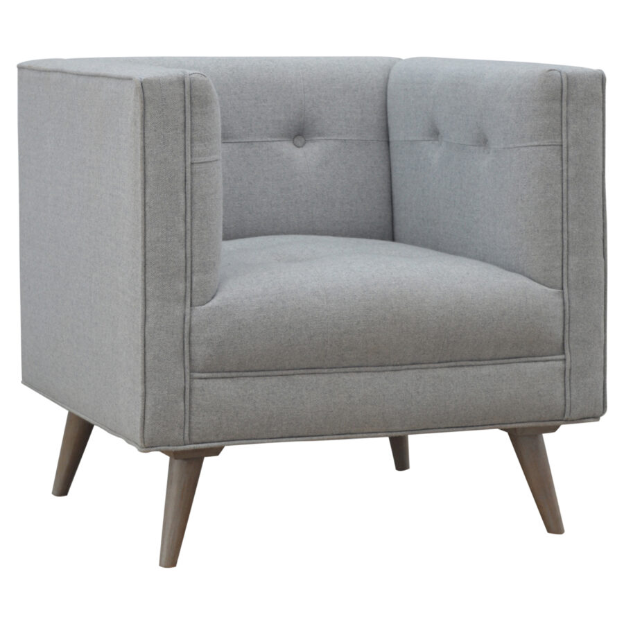 grey tweed armchair