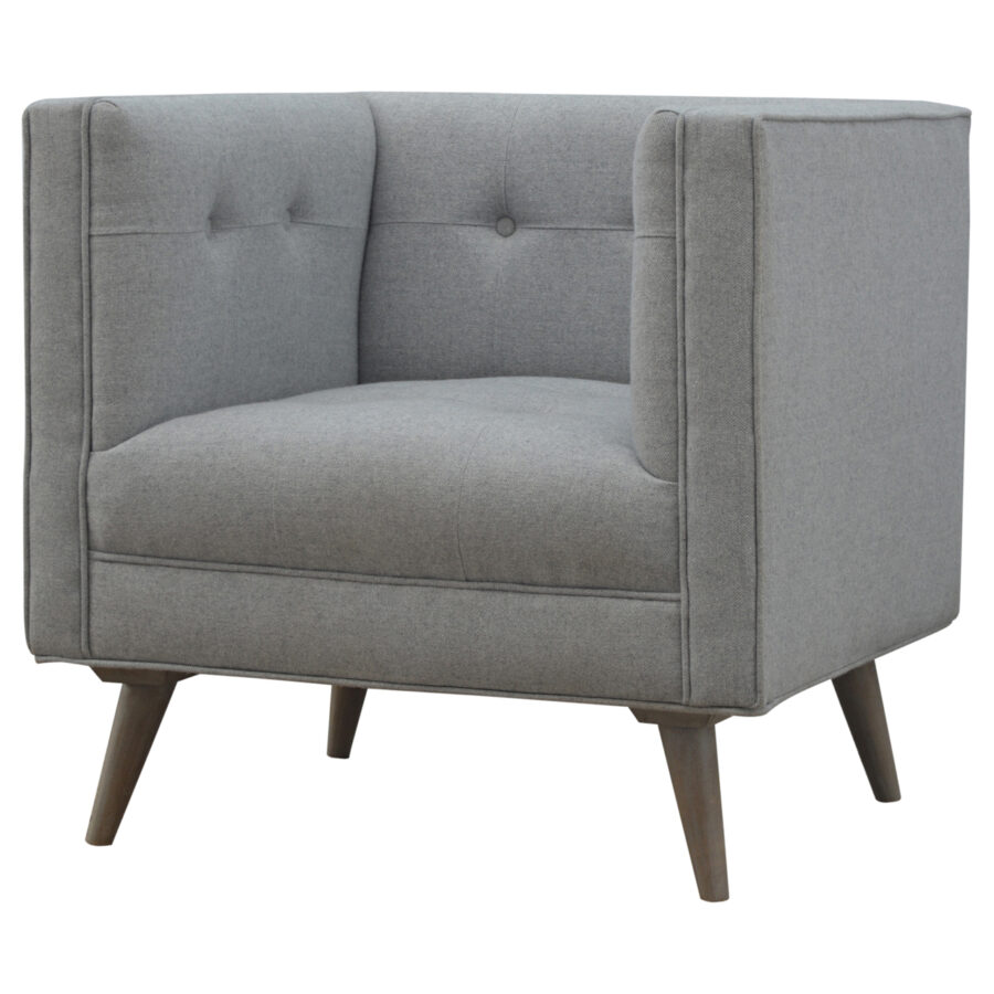 grey tweed armchair