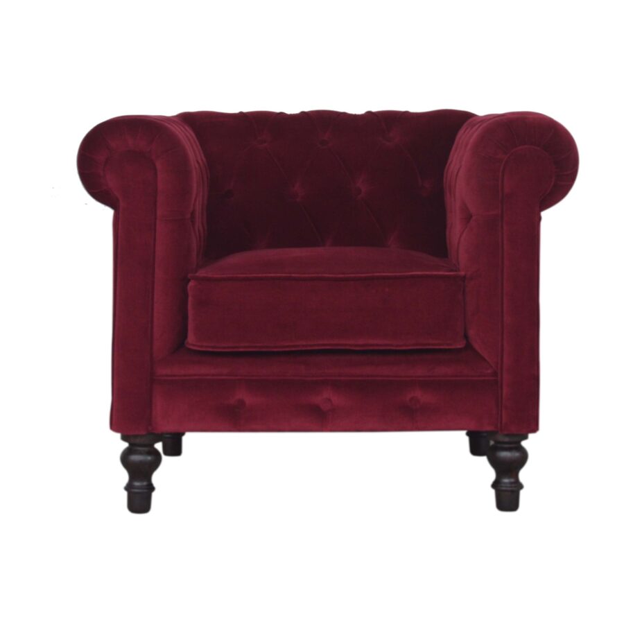 in1409 wijnrood fluwelen chesterfield fauteuil