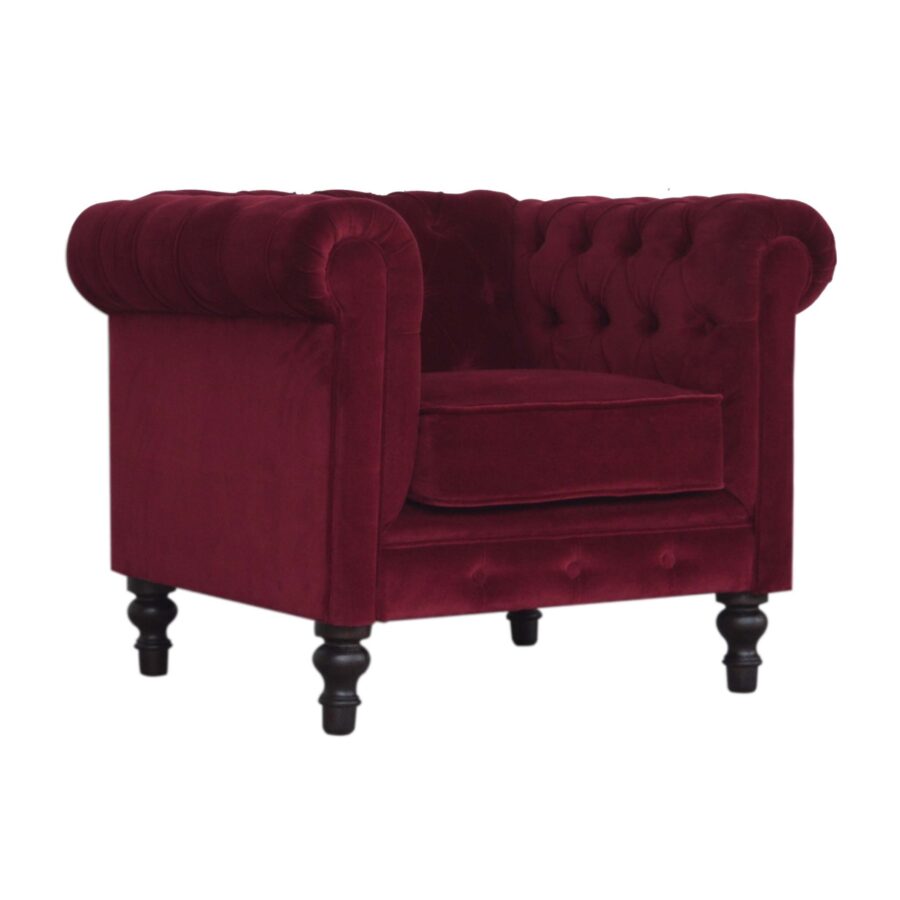 in1409 wijnrood fluwelen chesterfield fauteuil