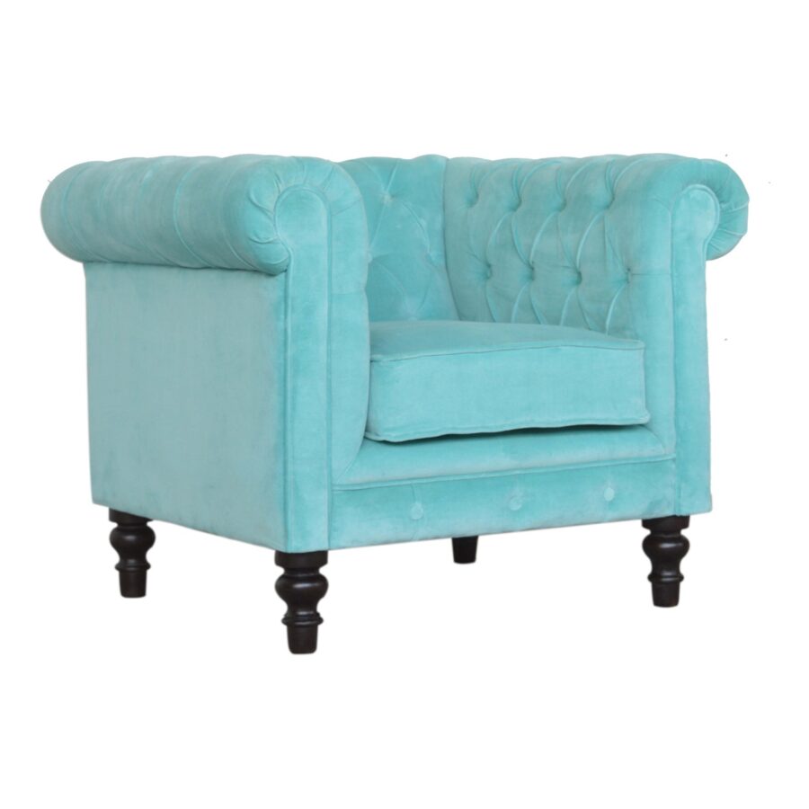 in1410 turquoise velvet chesterfield armchair