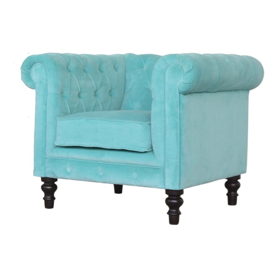 fauteuil chesterfield en velours turquoise in1410