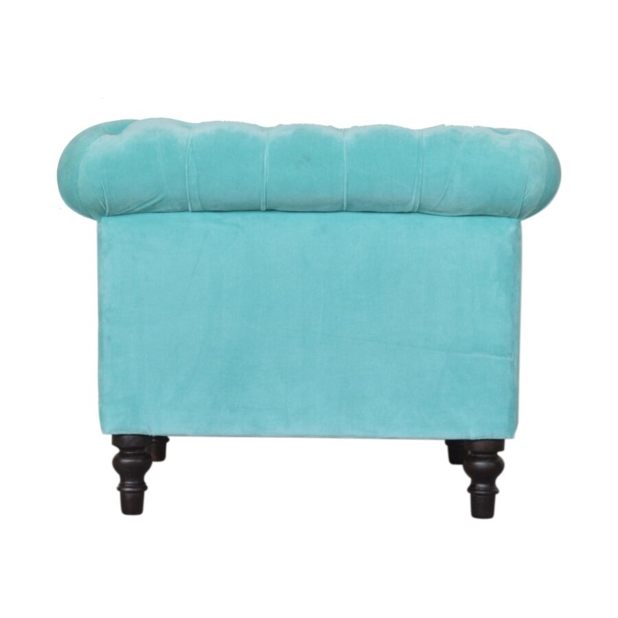 in1410 turquoise fluwelen chesterfield fauteuil