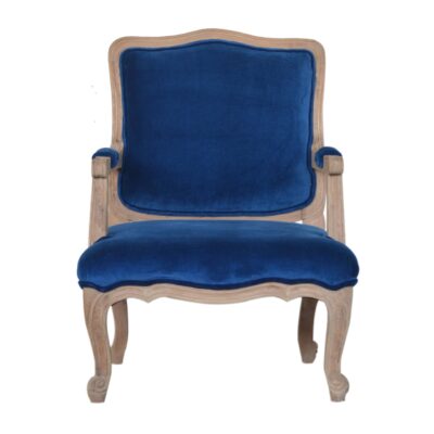 in1412 chaise de style français en velours bleu royal