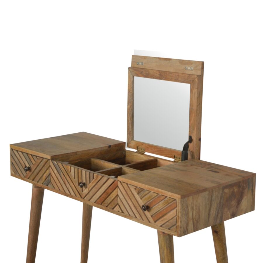 in1469 line carving dressing table with foldable mirror