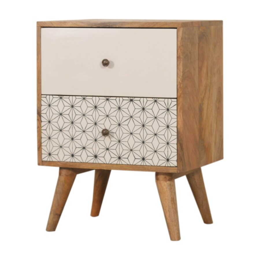 in1481 geometric screen printed 2 tone bedside