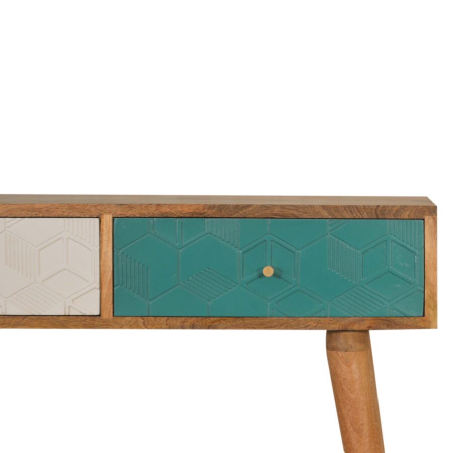 in1549 acadia teal and white console table