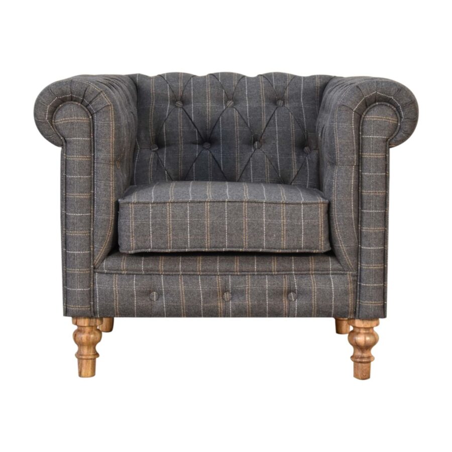 fauteuil chesterfield en tweed et étain in1645