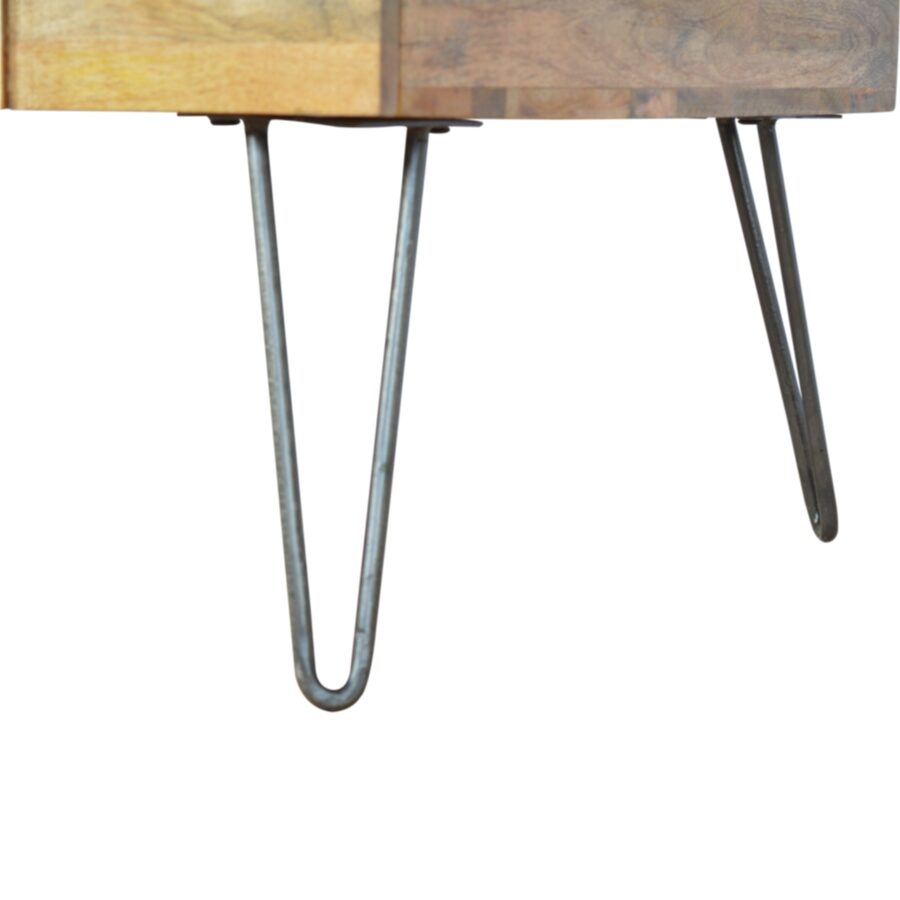mesa de centro con base de hierro y 2 cajones