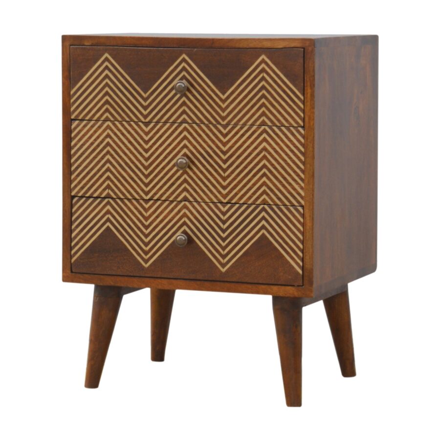 chestnut end table with gold inlay