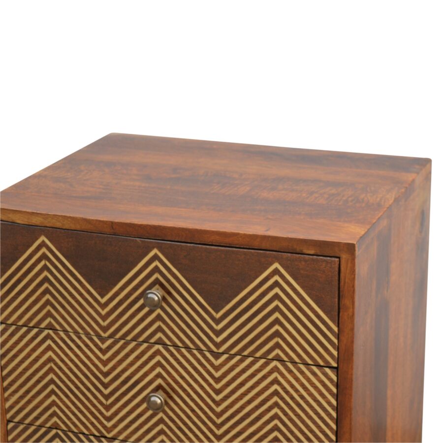 chestnut end table with gold inlay