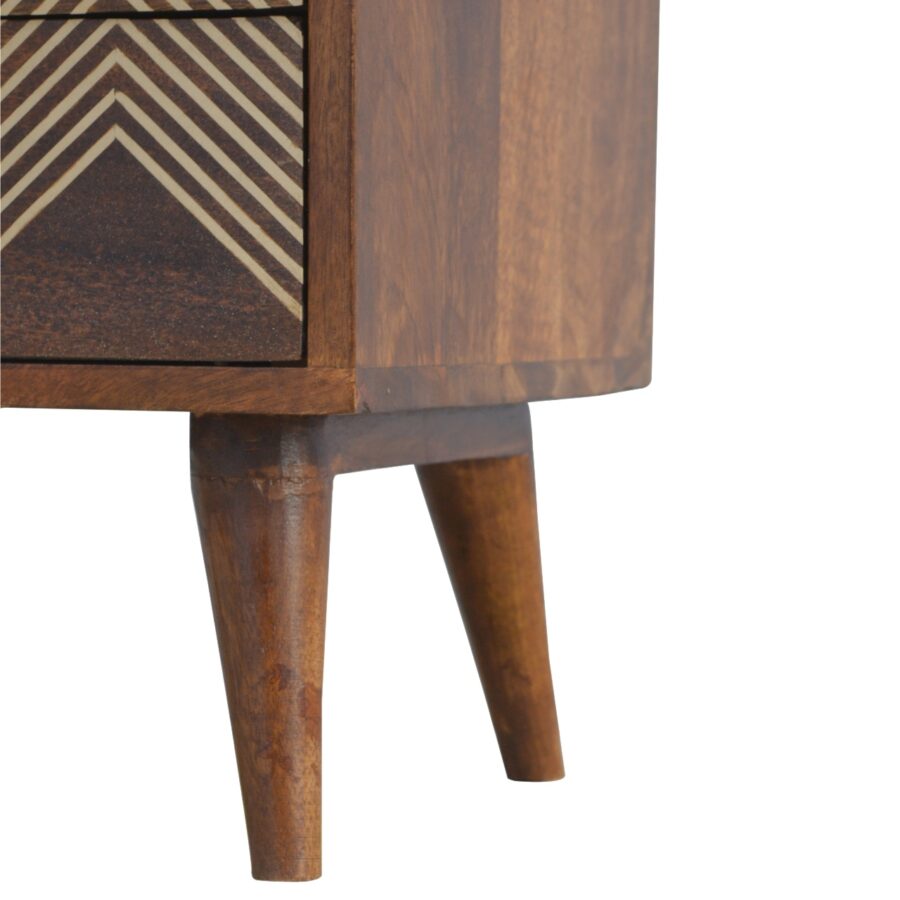 chestnut end table with gold inlay