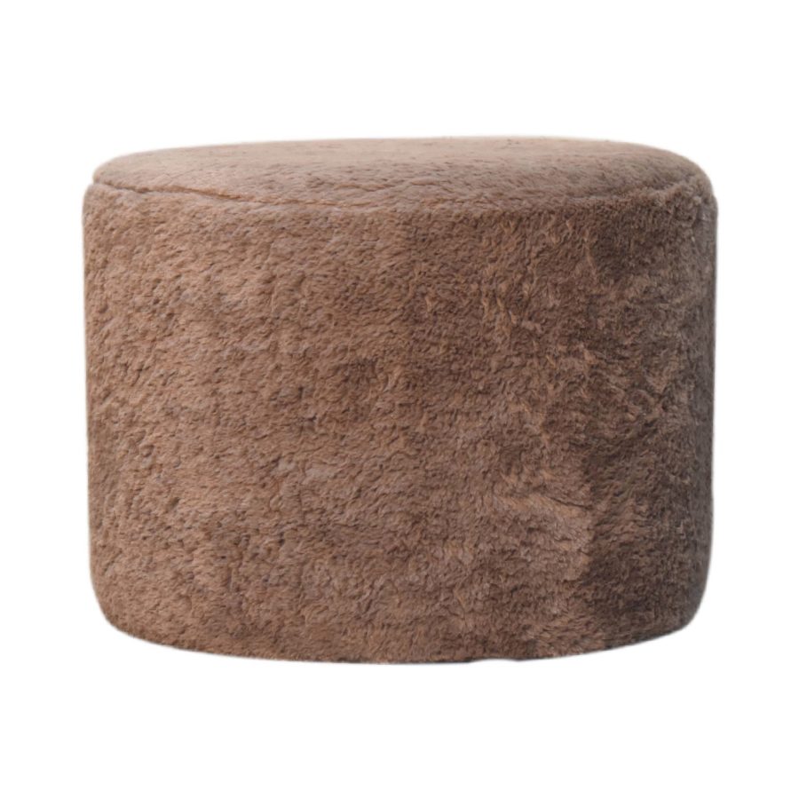 Mocha Faux Fur Round Footstool - Image 9