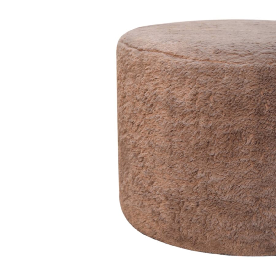 in3528 mocha faux fur round footstool