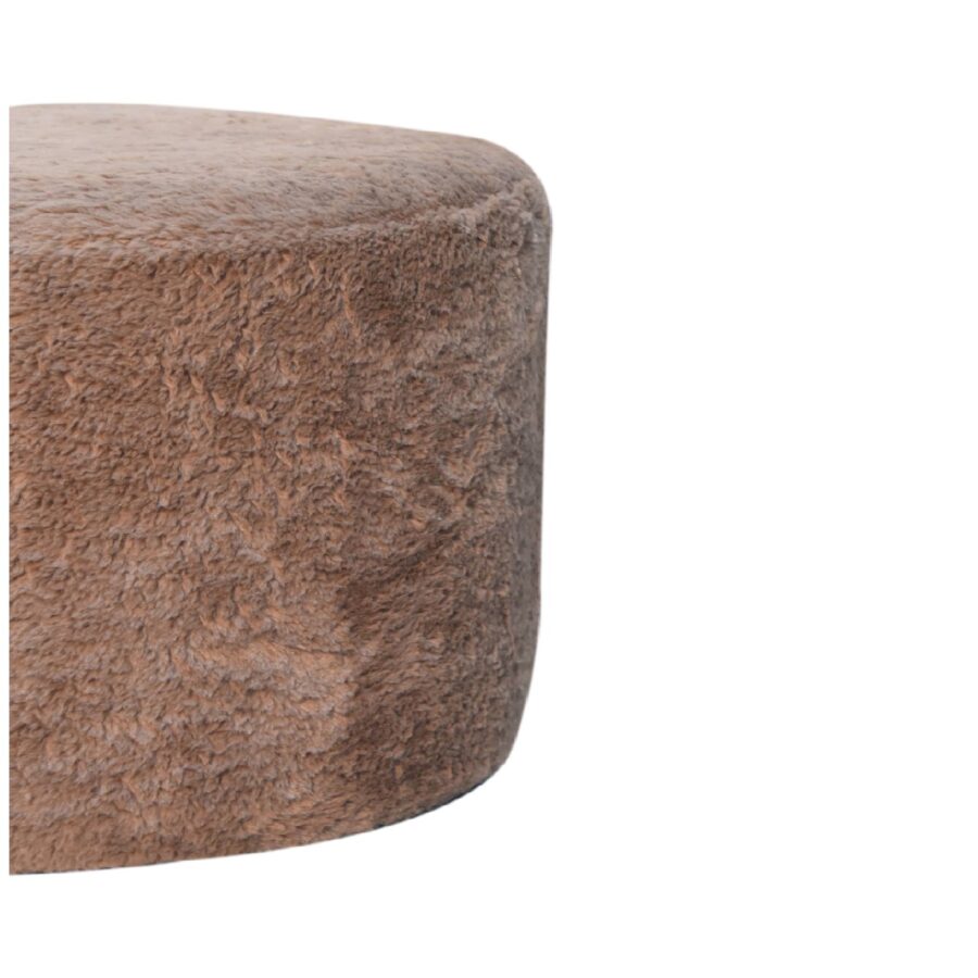 in3528 mocha faux fur round footstool