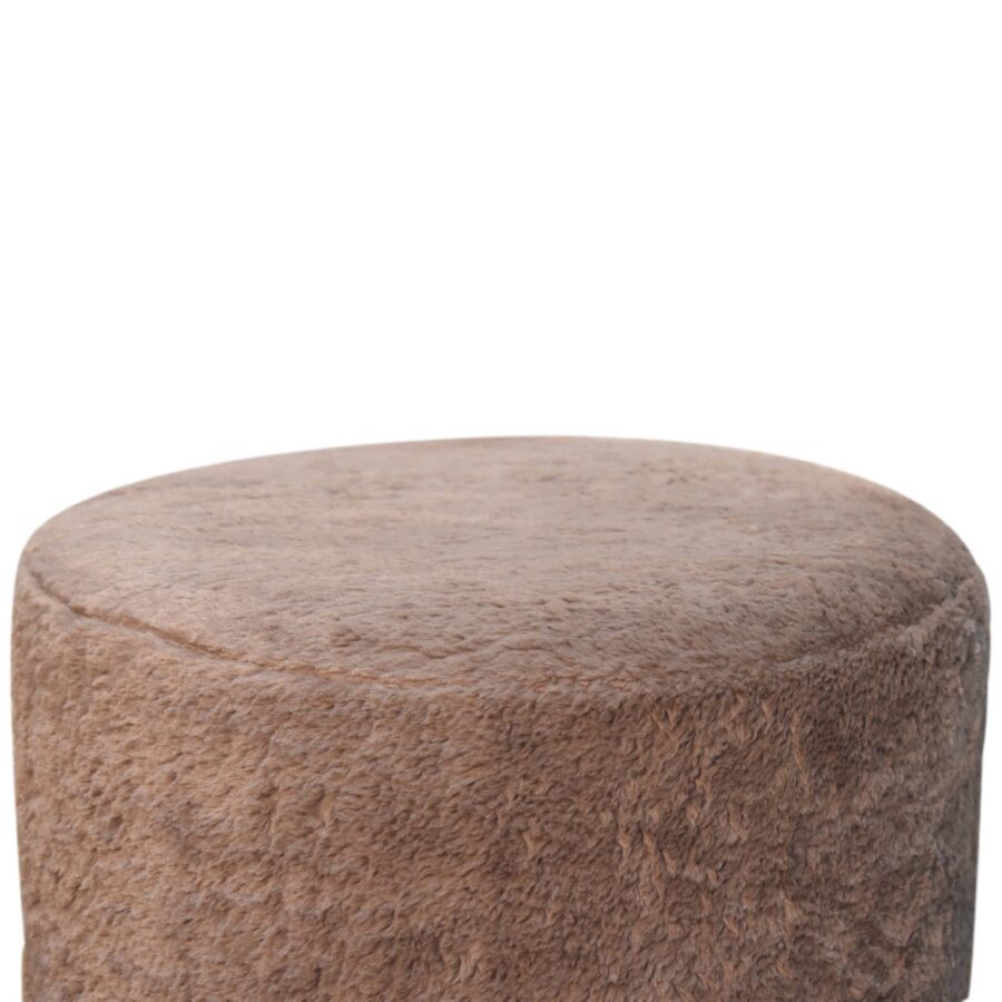 in3528 mocha faux fur round footstool