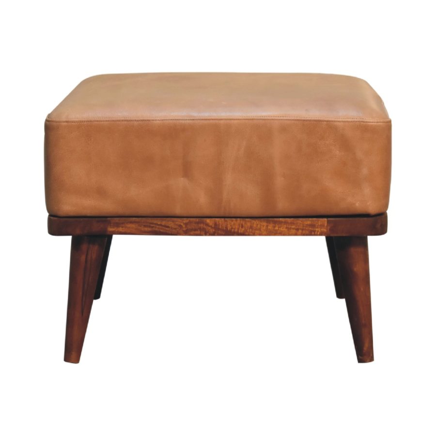 Tan Buffalo Leather Tan Footstool - Image 9